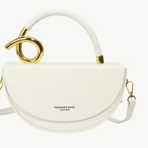 White Leather Handbag with Gold Handle